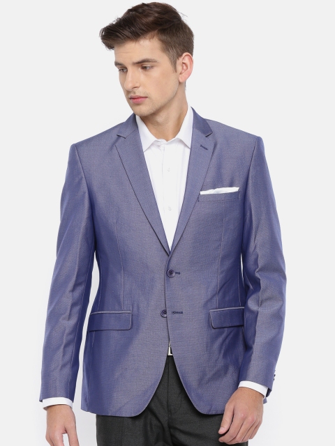

Park Avenue Men Blue Self Design Super Slim Fit Single-Breasted Formal Blazer