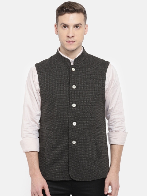

Park Avenue Men Charcoal Grey Slim Fit Self Design Nehru Jacket
