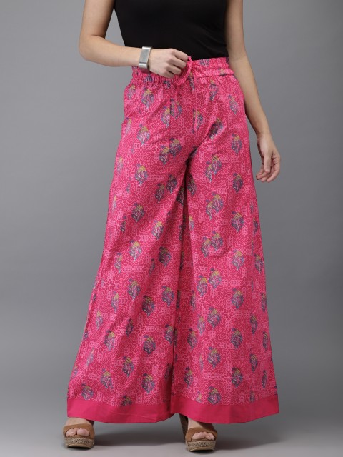

HERE&NOW Women Magenta & Blue Printed Flared Palazzos