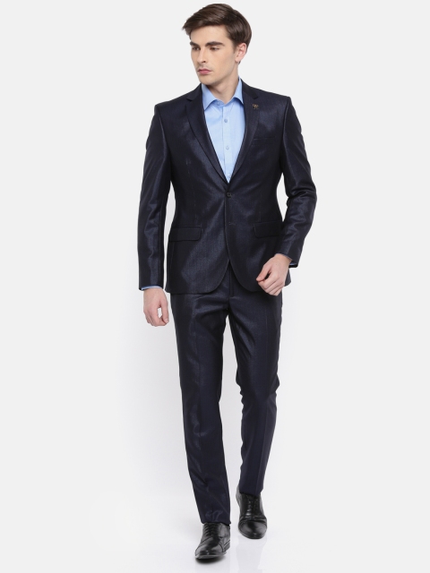 

Parx Men Navy Blue Self Design Slim Fit Single-Breasted Suit