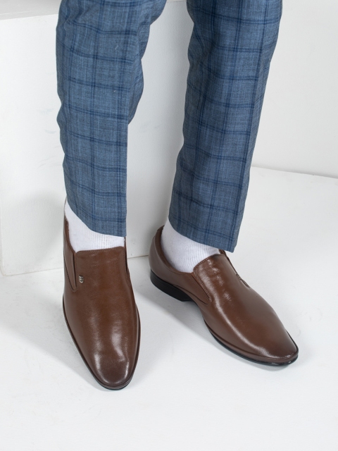 

ID Men Tan Brown Leather Formal Slip On Shoes