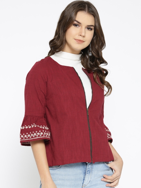 

SCOUP Women Maroon Solid Tailored Jacket