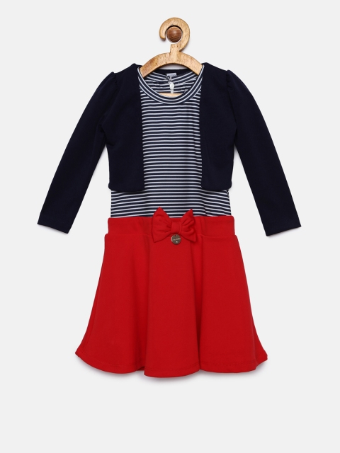 

Peppermint Girls Navy Blue & Red Striped Fit and Flare Dress