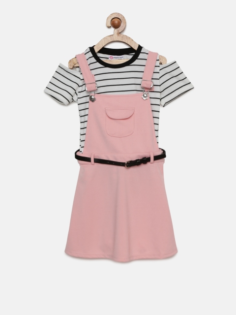 

Peppermint Girls Peach Solid Dungaree and T-shirt