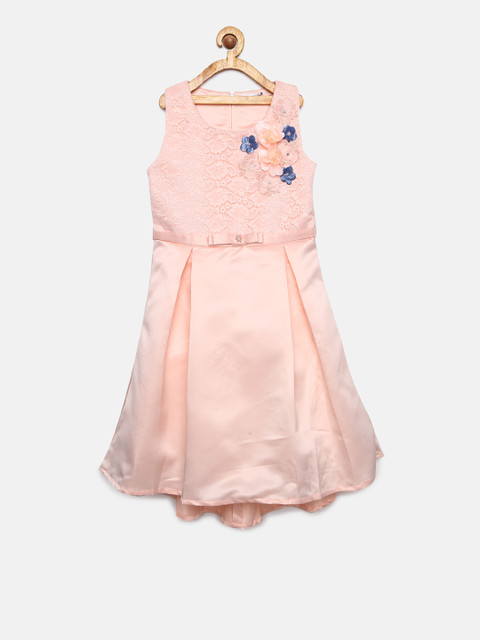 

Peppermint Girls Peach-Coloured Self Design Fit and Flare Dress