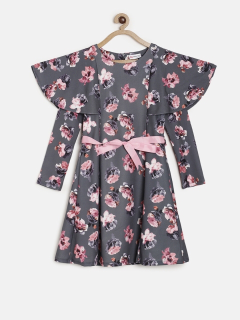 

Peppermint Girls Grey & Pink BLUSH CASTLE Printed A-Line Dress