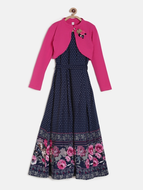 

Peppermint Girls Navy Blue & Pink Printed Maxi Dress