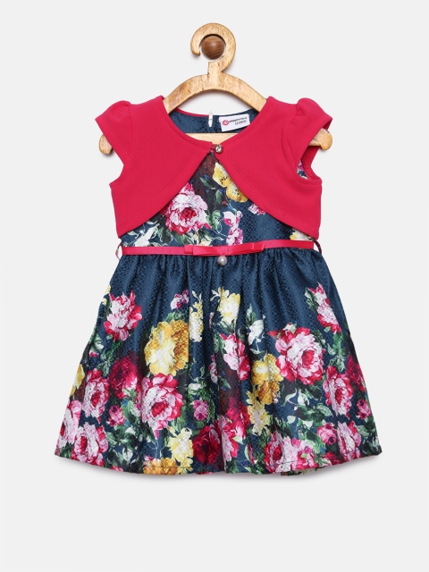

Peppermint Girls Navy Blue Printed Fit and Flare Dress