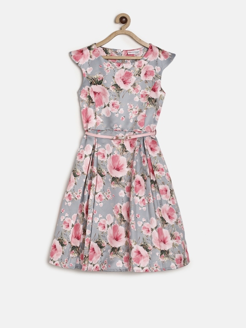 

Peppermint Girls Grey Printed Fit and Flare Dress