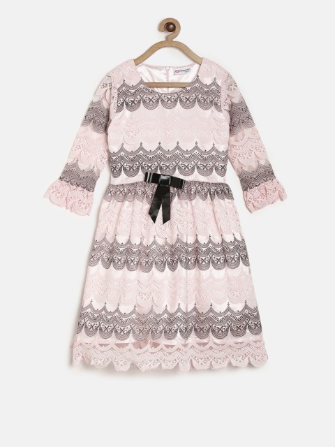 

Peppermint Girls Peach-Coloured Printed Fit and Flare Dress
