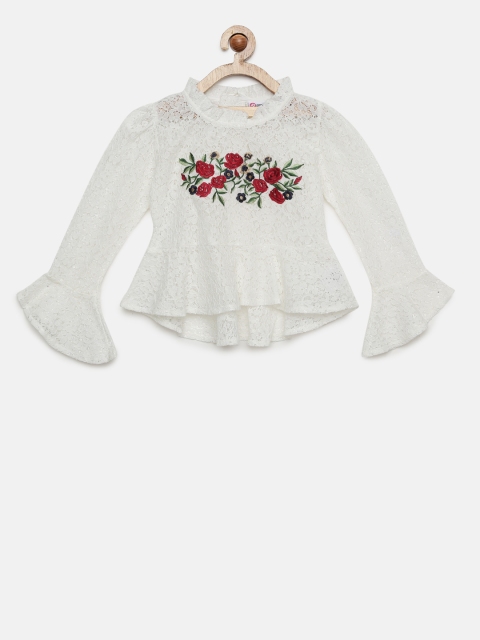 

Peppermint Girls Off-White Self Design Peplum Top