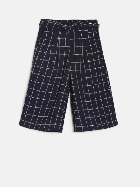 

Peppermint Girls Navy Blue Regular Fit Checked Culottes