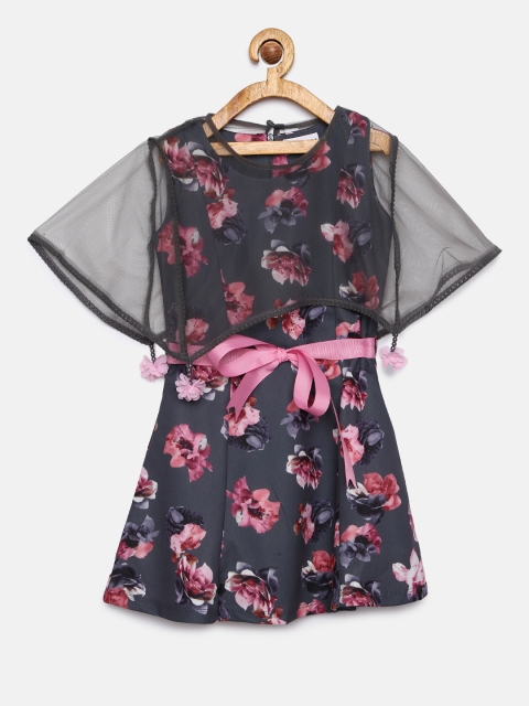 

Peppermint Girls Grey Printed Fit and Flare Dress