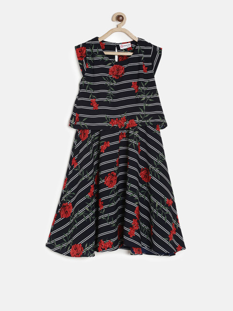 

Peppermint Girls Navy Blue Printed A-Line Dress