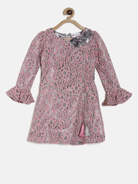 

Peppermint Girls Pink & Grey Self Design Fit & Flare Dress