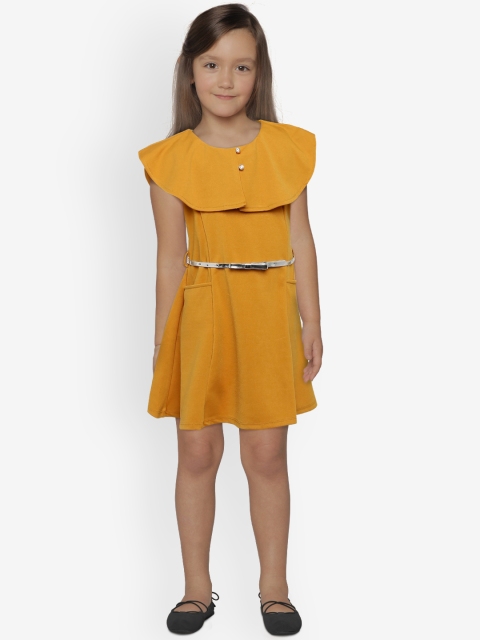 

Peppermint Girls Mustard Solid Fit and Flare Dress