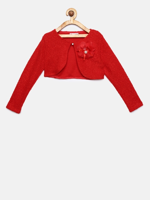 

Peppermint Red Self Design Open Front Shrug