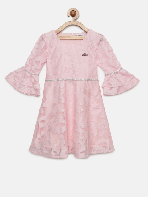 

Peppermint Girls Pink Self Design A-Line Dress