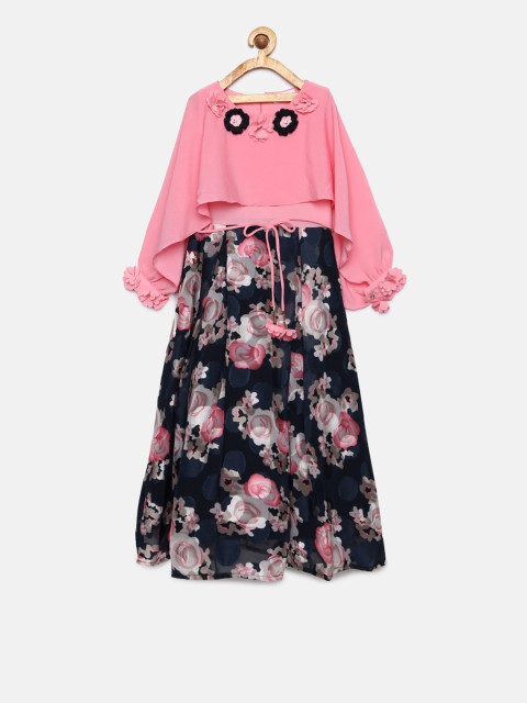 

Peppermint Girls Navy Blue Printed Fit and Flare Dress