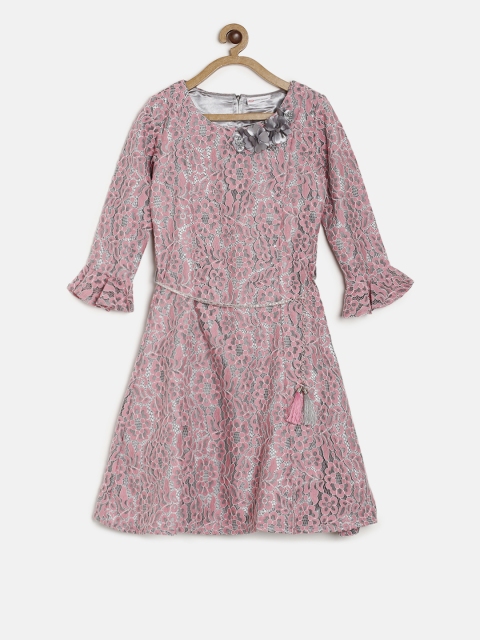 

Peppermint Girls Pink Self Design A-Line Dress