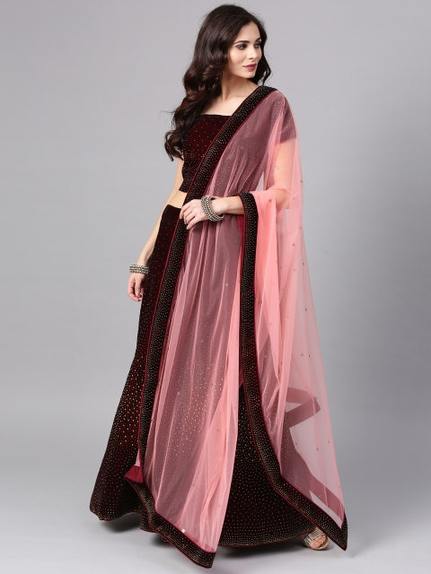 

Saree mall Maroon & Pink Embellished Unstitched Lehenga & Blouse with Dupatta
