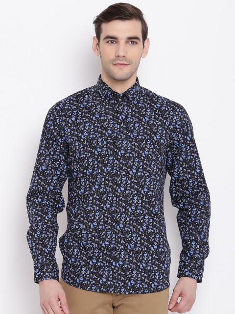 

Blackberrys Men Black & Blue Slim Fit Printed Casual Shirt