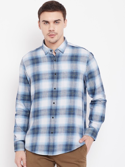 

Blackberrys Men Blue & White Slim Fit Checked Casual Shirt