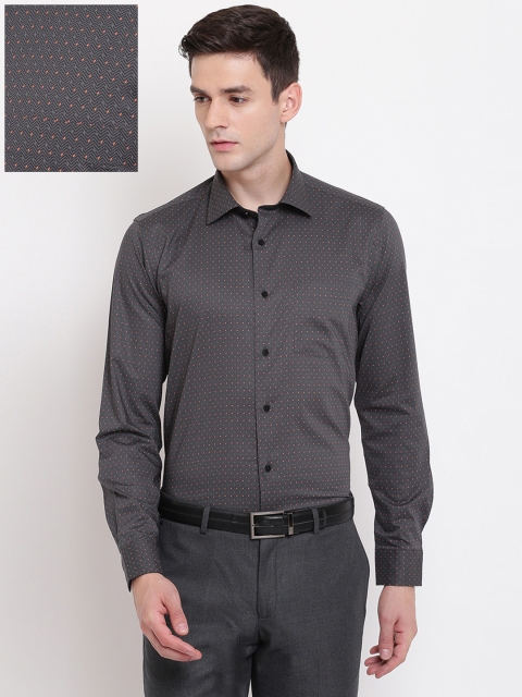 

Blackberrys Men Charcoal Slim Fit Printed Formal Shirt