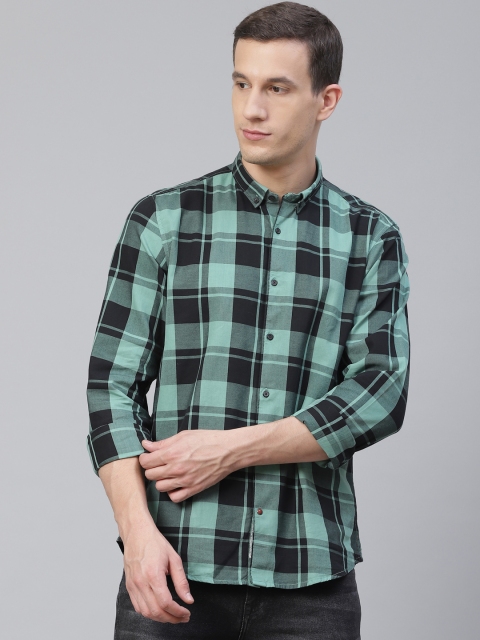 

Blackberrys Men Sea Green & Black Slim Fit Checked Casual Shirt