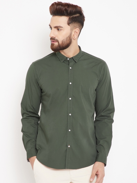 

Blackberrys Men Olive Green Slim Fit Solid Casual Shirt