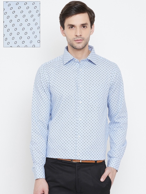 

Blackberrys Men Blue & Off-White Slim Fit Self Design Formal Shirt