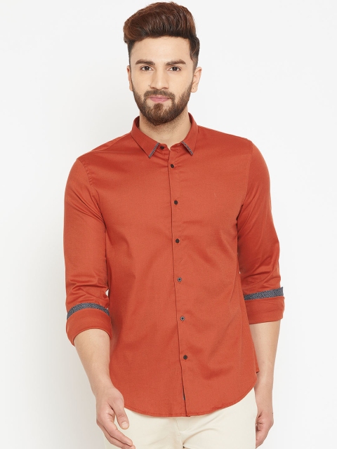 

Blackberrys Men Rust Orange Trim Fit Solid Casual Shirt