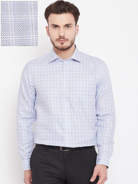 

Blackberrys Men Blue & White Slim Fit Wrinkle Free Checked Formal Shirt
