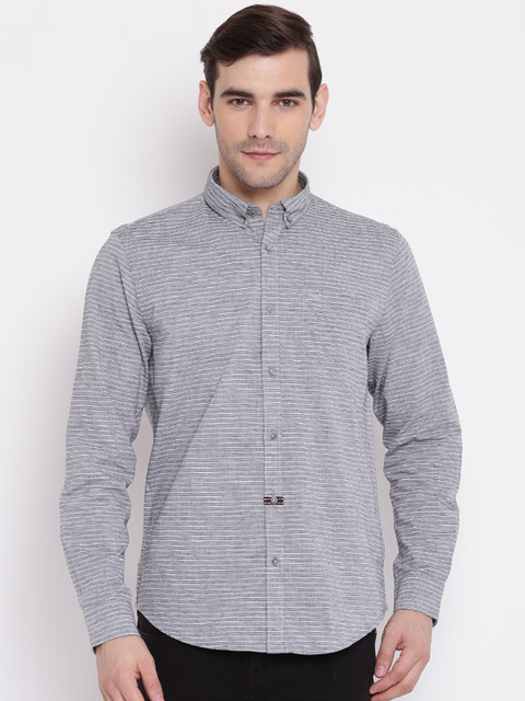 

Blackberrys Men Grey Slim Fit Striped Casual Shirt