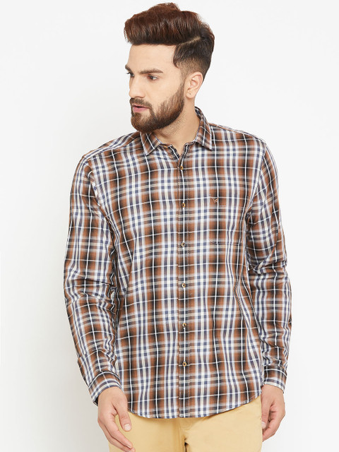 

Blackberrys Men Brown & Navy Slim Fit Checked Casual Shirt