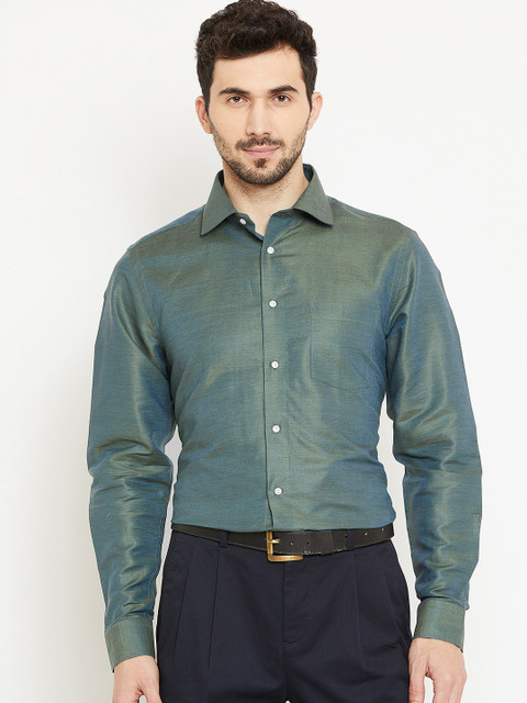 

Blackberrys Men Green Slim Fit Dual-Toned Solid Party Shirt