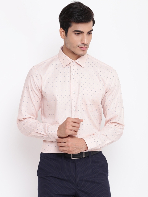 

Blackberrys Men Peach-Coloured & Blue Slim Fit Self Design Party Wear Shirt