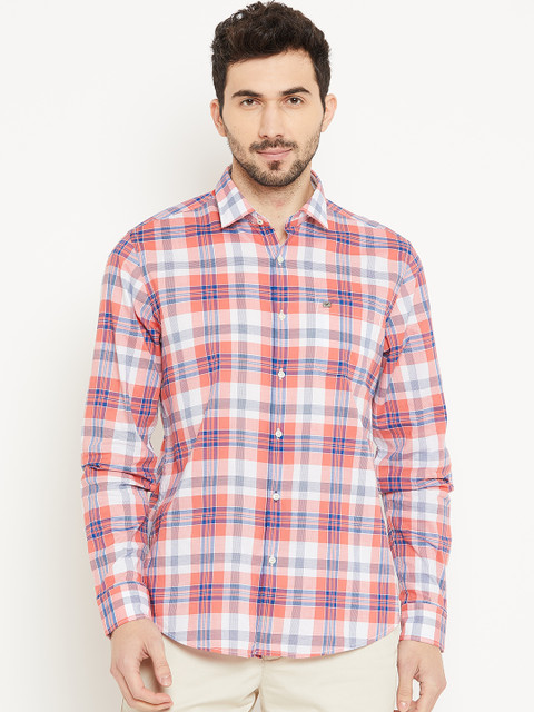 

Blackberrys Men Coral Red & White Slim Fit Checked Casual Shirt