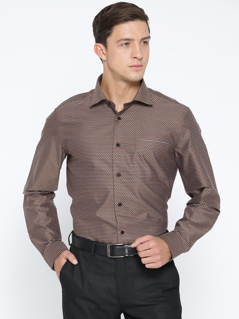 

Blackberrys Men Black & Rust Orange Slim Fit Self-Design Partywear Shirt