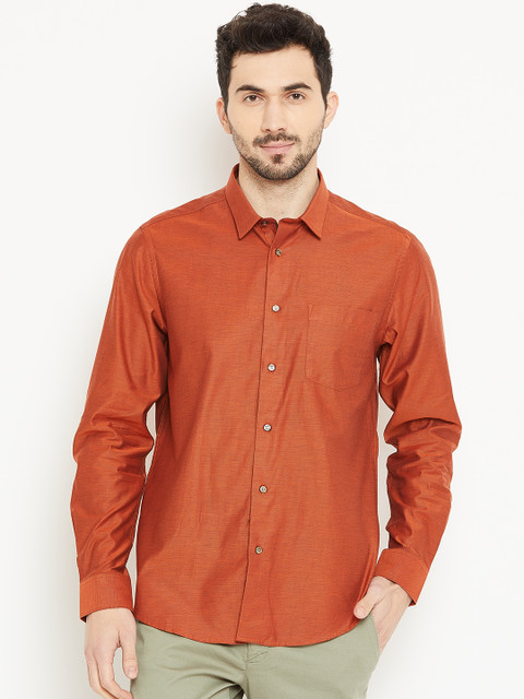 

Blackberrys Men Rust Orange Slim Fit Textured Casual Shirt