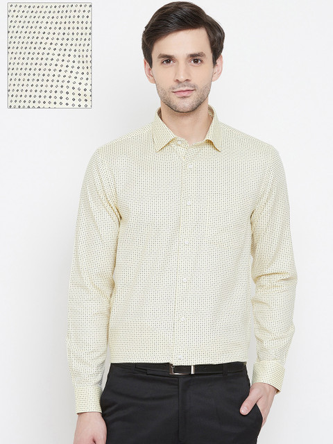 

Blackberrys Men Yellow & Navy Blue Slim Fit Printed Formal Shirt