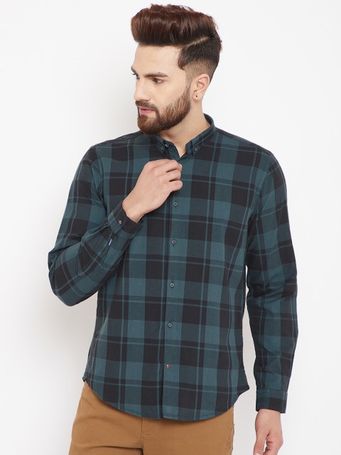 

Blackberrys Men Green & Black Slim Fit Checked Casual Shirt