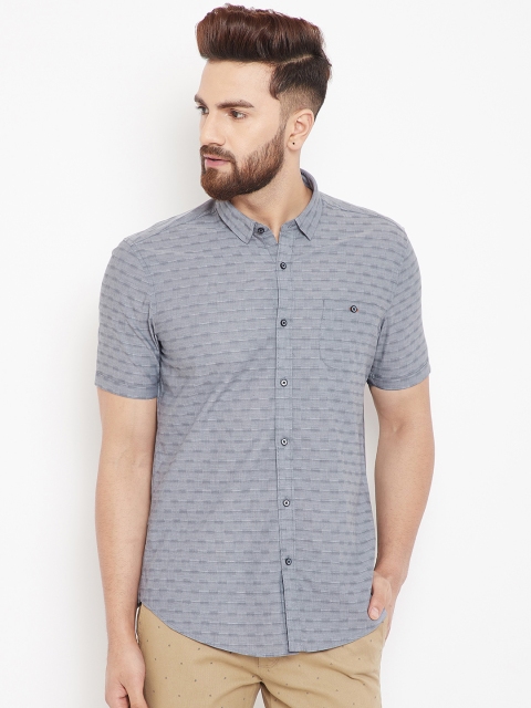 

Blackberrys Men Grey Slim Fit Self-Striped Casual Shirt