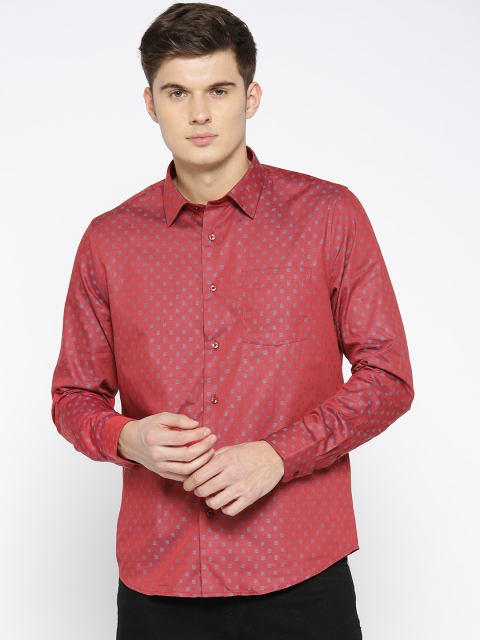 

Blackberrys Men Rust Red & Blue Slim Fit Self-Design Casual Shirt