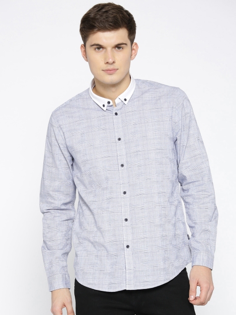 

Blackberrys Men Blue & White Slim Fit Checked Casual Shirt