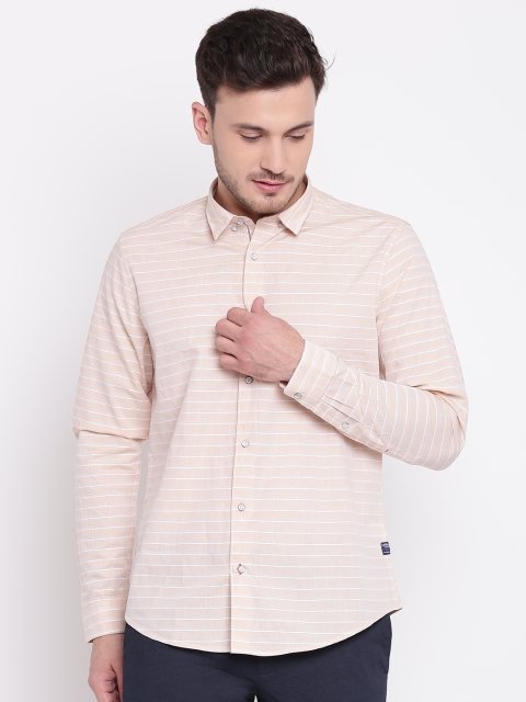 

Blackberrys Men Beige & White Slim Fit Striped Casual Shirt