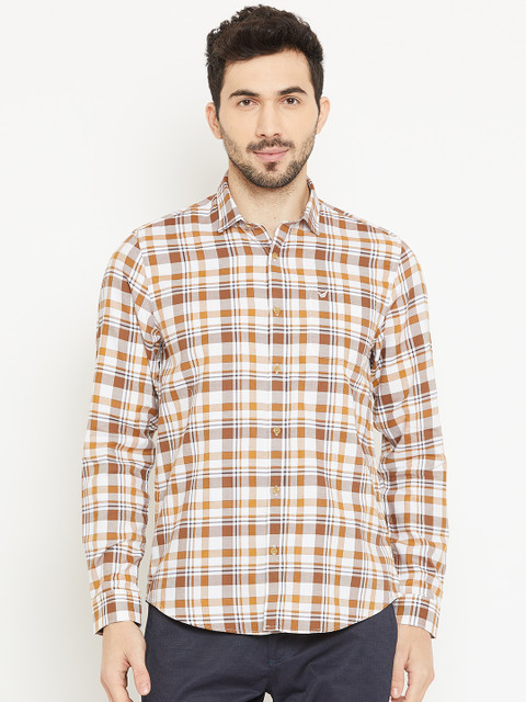 

Blackberrys Men Brown & White Slim Fit Checked Casual Shirt