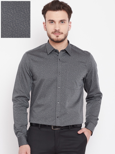 

Blackberrys Men Charcoal Grey & Navy Blue Slim Fit Printed Formal Shirt
