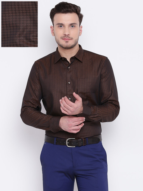 

Blackberrys Men Brown Slim Fit Self Design Casual Shirt