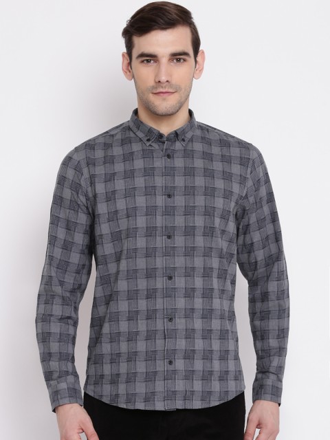 

Blackberrys Men Grey & Green Slim Fit Checked Casual Shirt